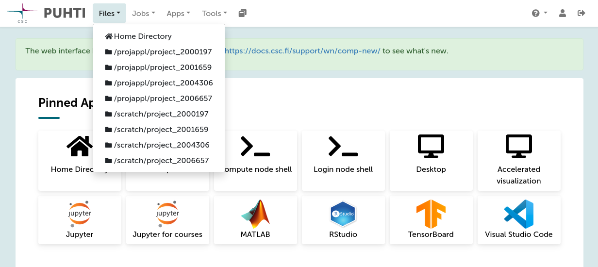 Web interface front page