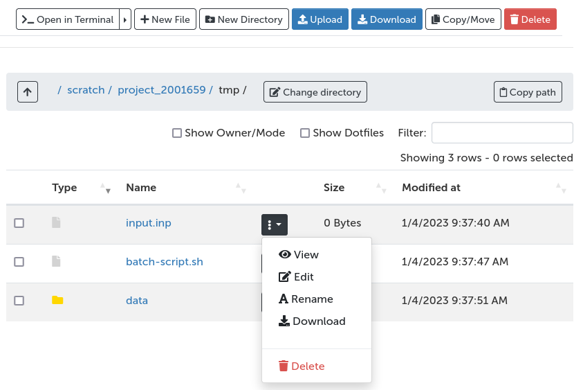 Web interface file browser