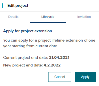Extend your project lifetime by pressing apply
