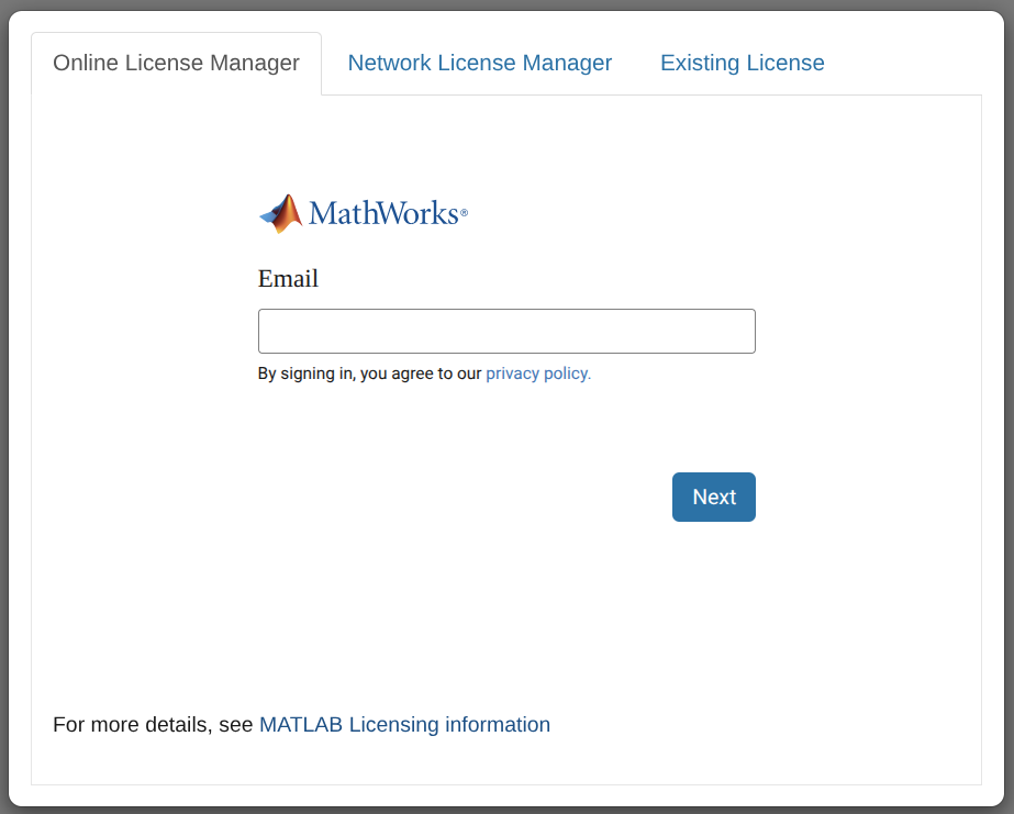 MATLAB license GUI