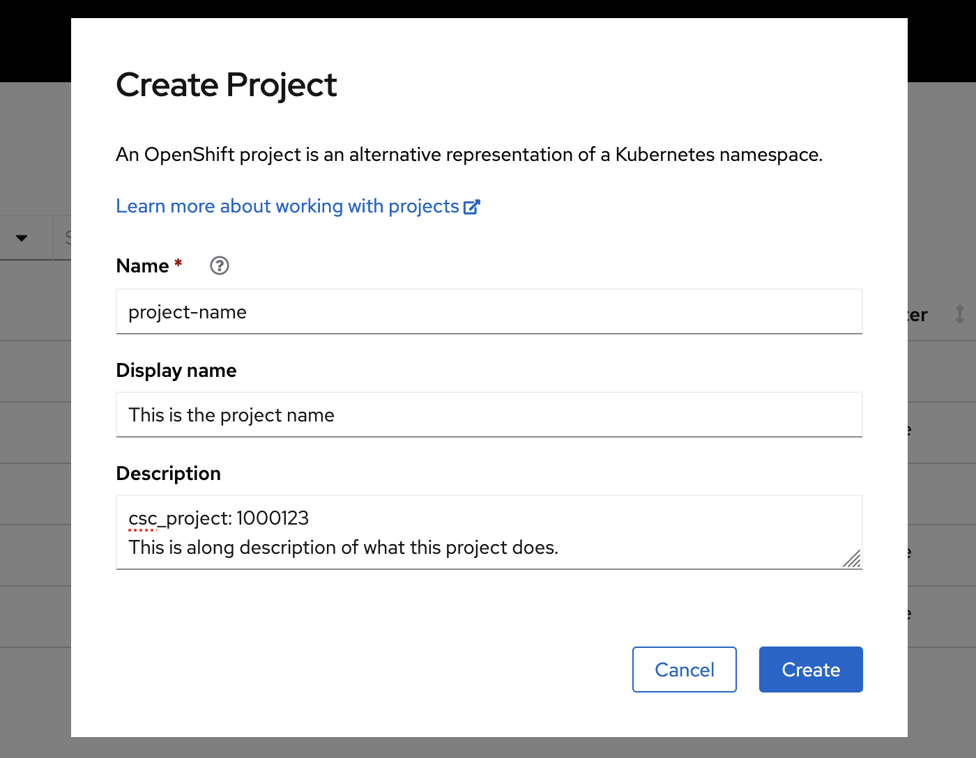 OpenShift Create Project