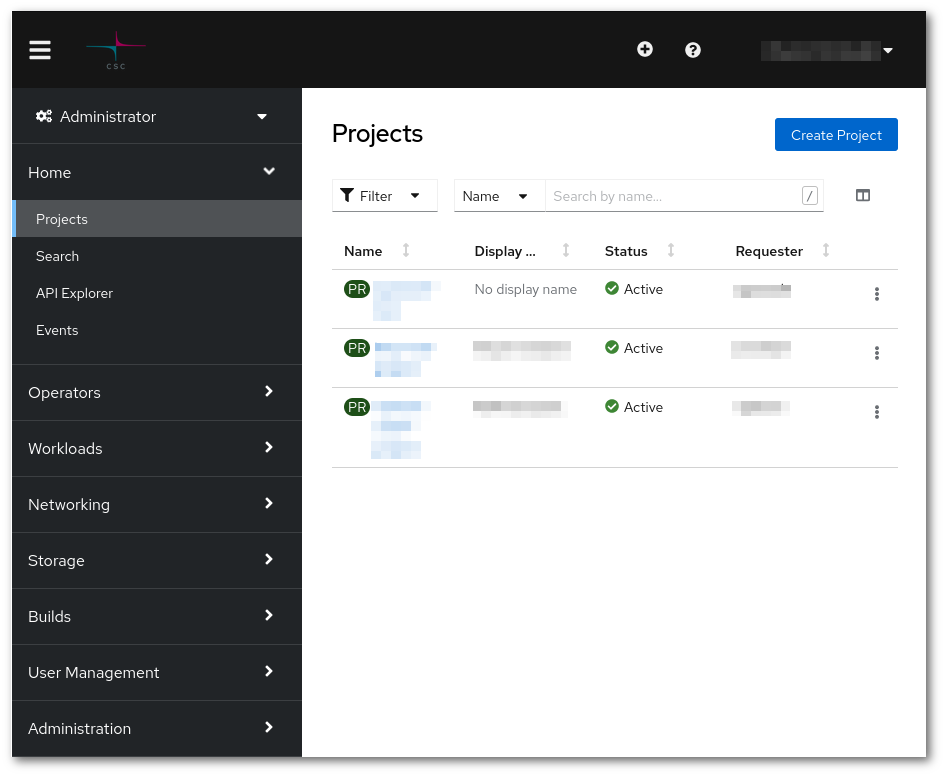 OpenShift new project dialog