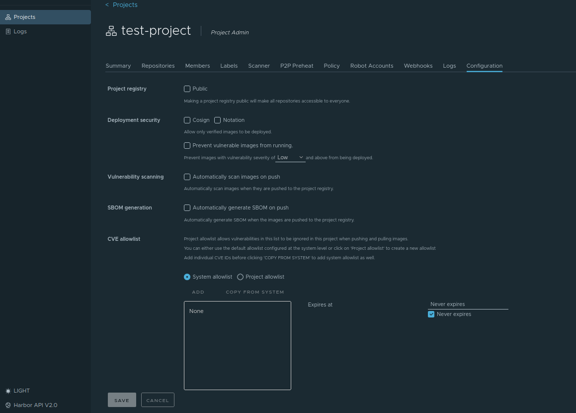 project configuration
