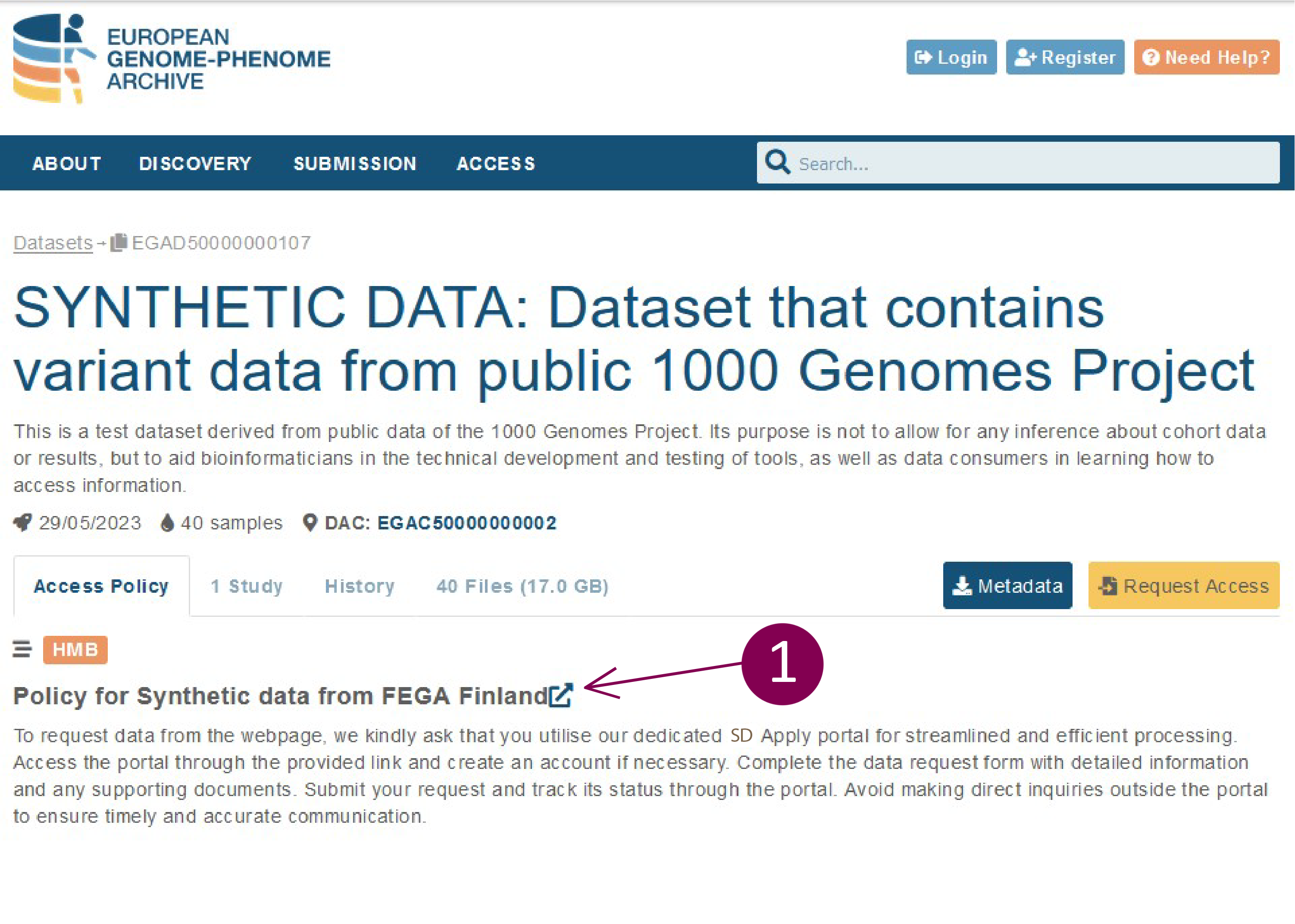 EGA webpage study and dataset view