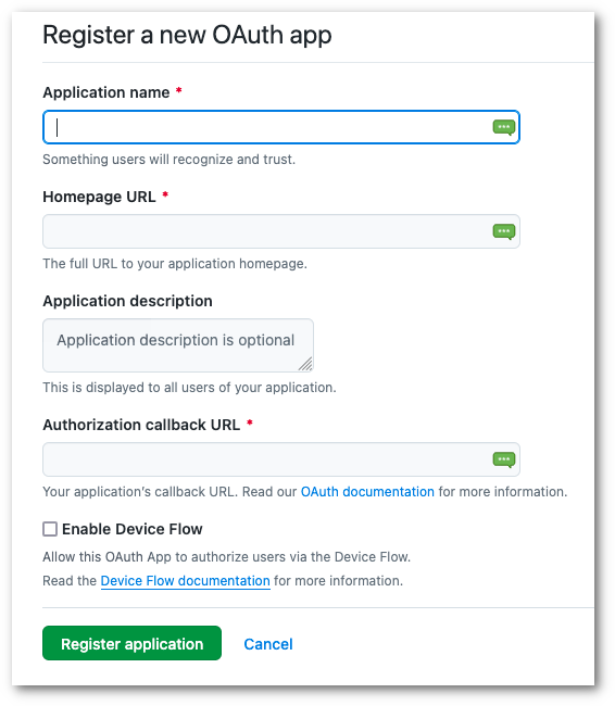 New GitHub OAuth App