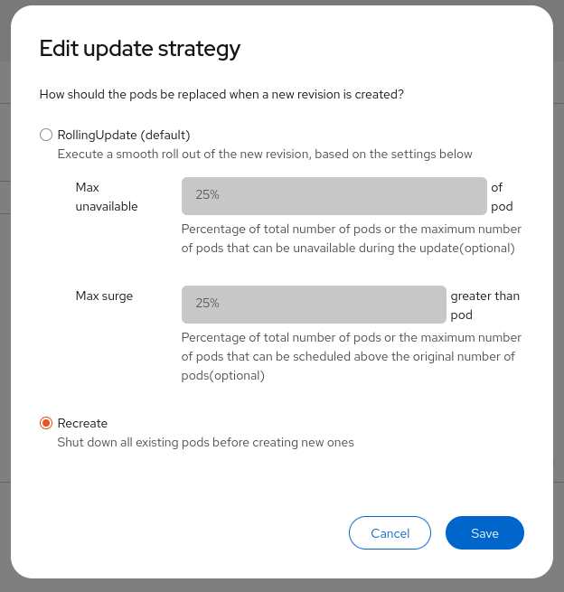 Edit deployment stategy