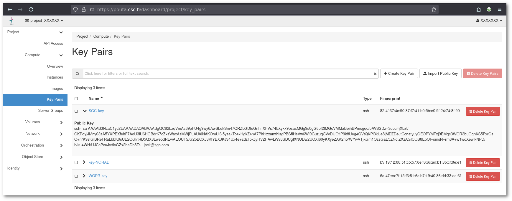 Avainparien luettelo