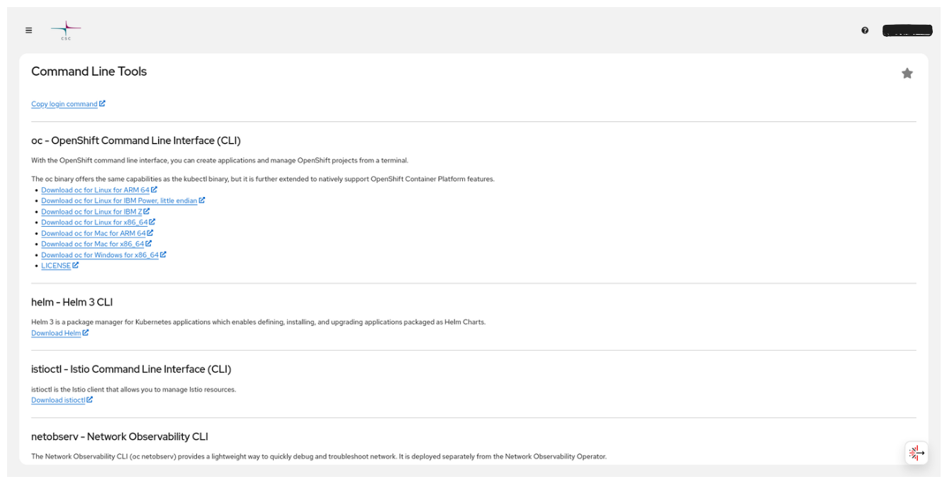 OpenShift Command Line Tools page