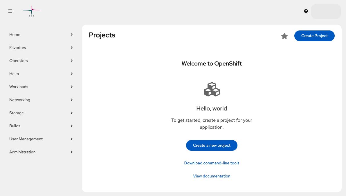 OpenShiftin pääsivu