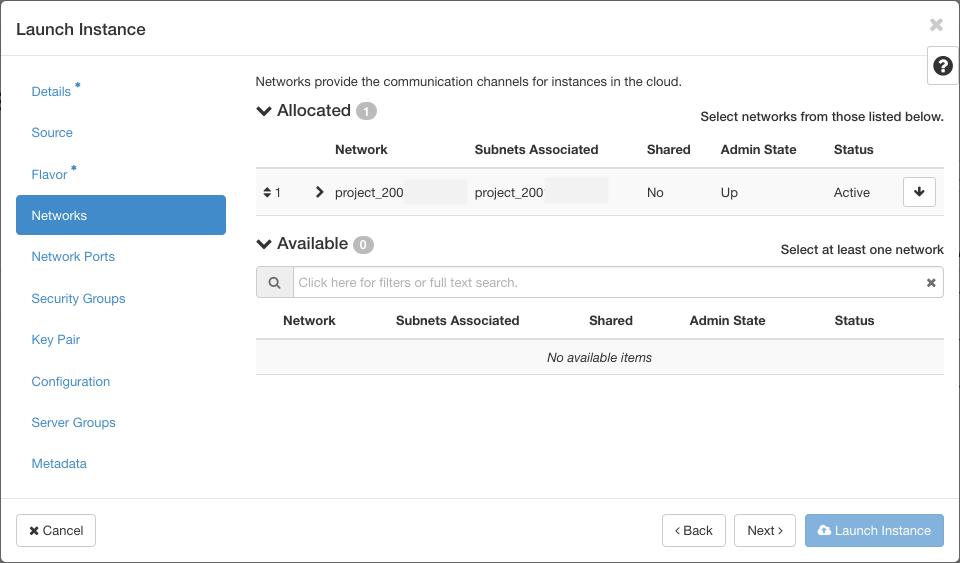 Launch the instance network