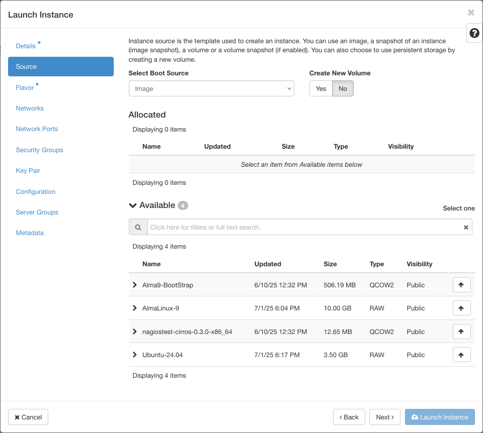 Select the instance source