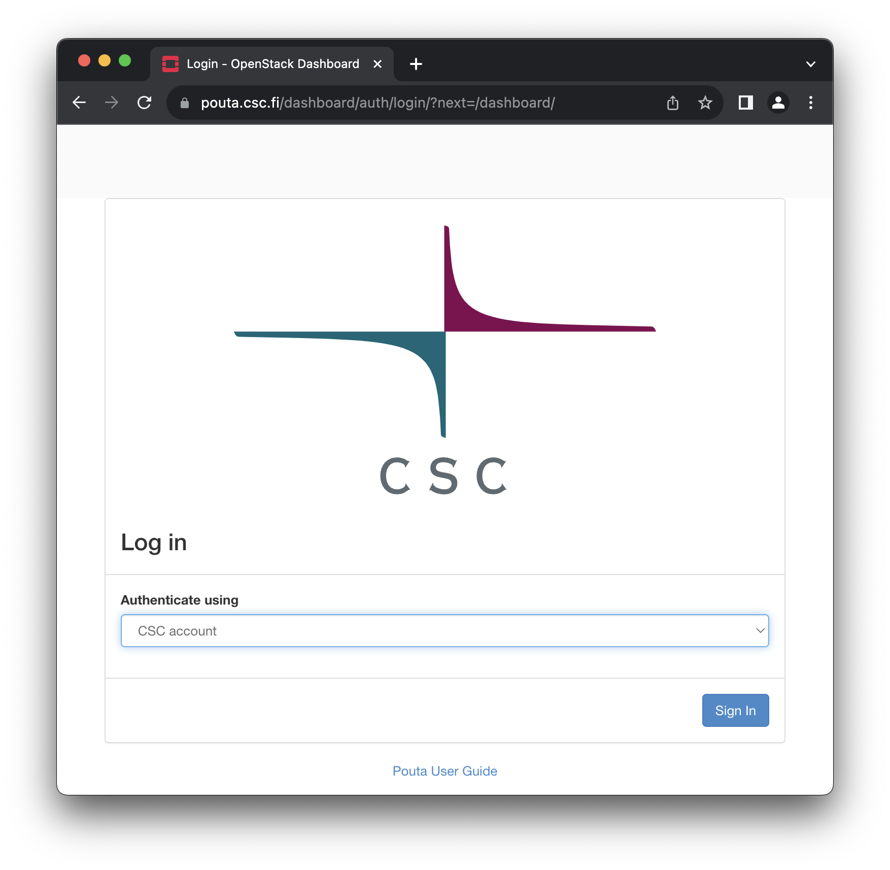 Poutan verkkokirjautumissivu