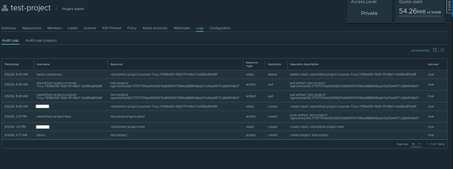 Audit logs