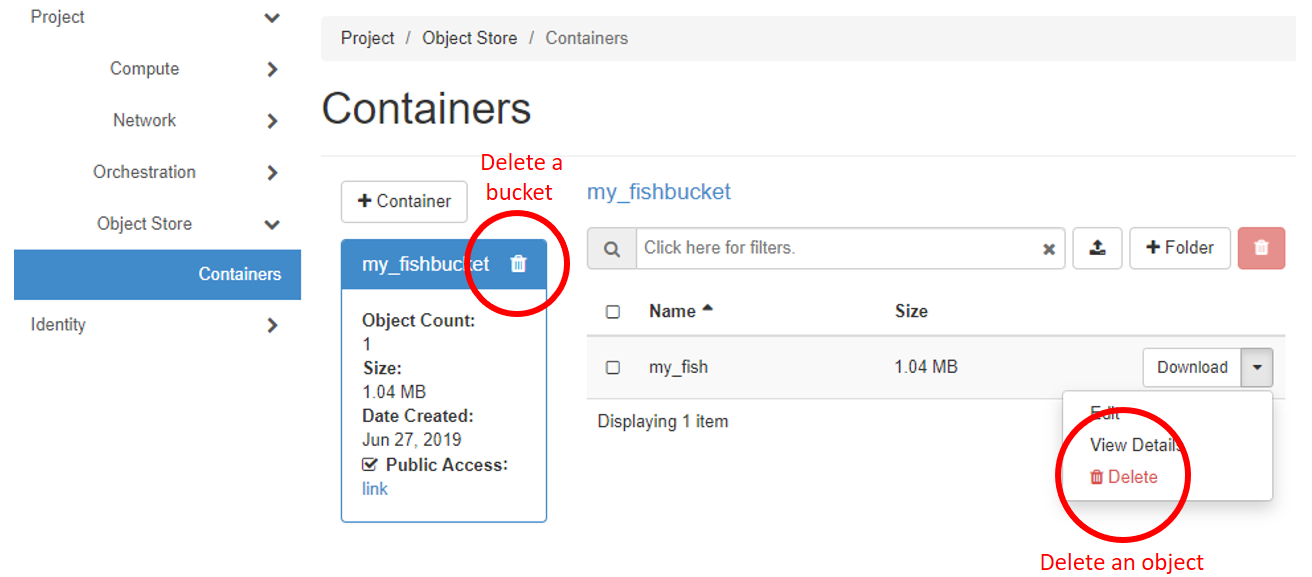 "Objektin tai säiliön poistaminen"