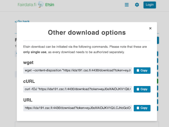 Etsin-latausvaihtoehdot