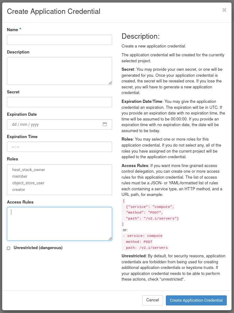 Create Application Credential cPouta