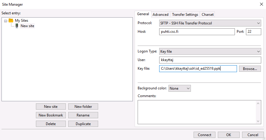 FileZilla-käyttöliittymä