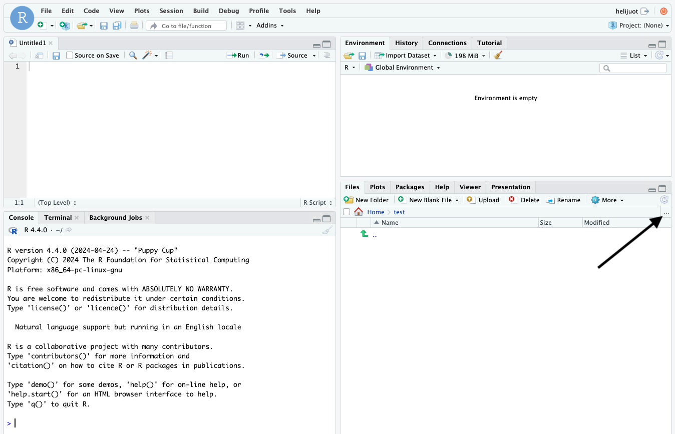 RStudion tiedostopaneelin hakemiston vaihtaminen