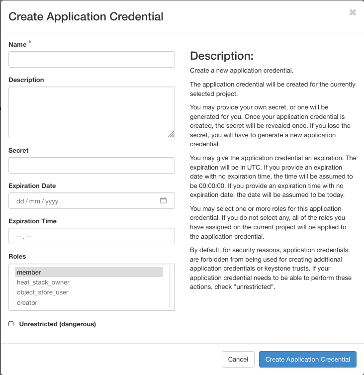 Create Application Credential cPouta