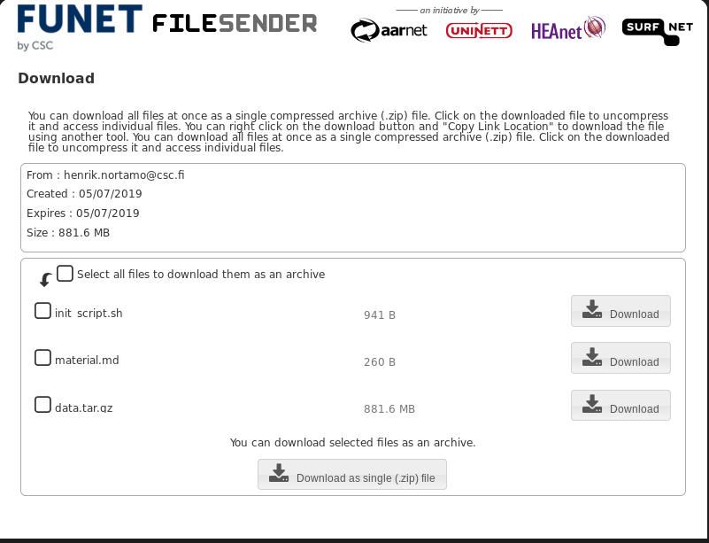 Funet FileSender download page