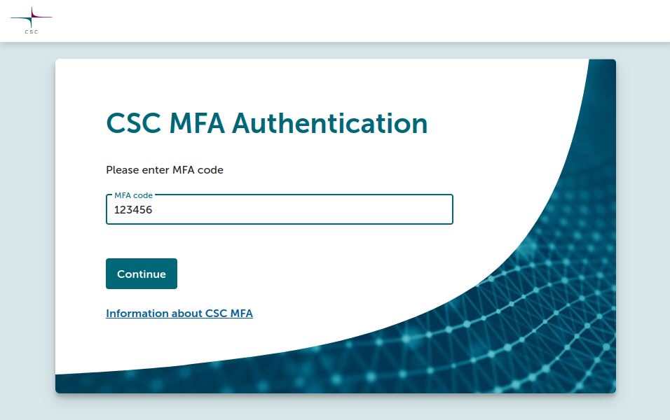 CSC MFA authentication page