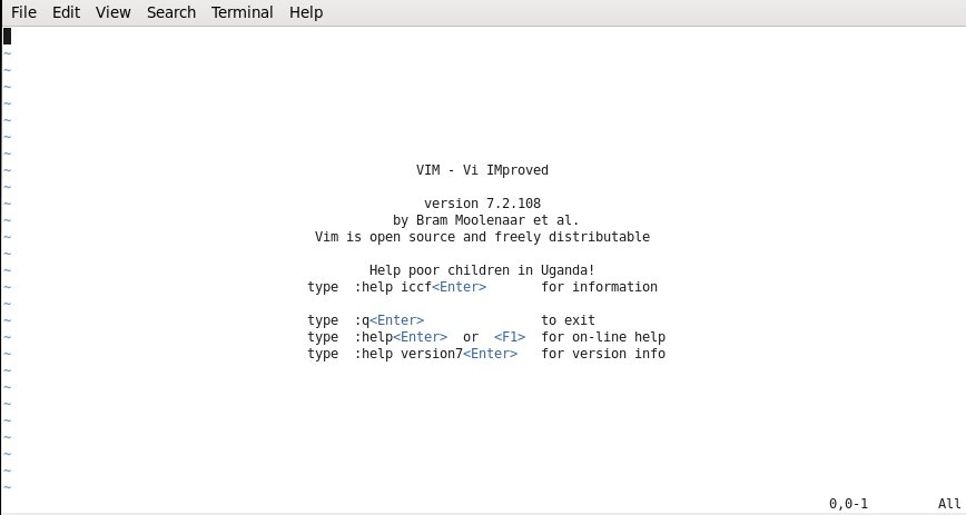 Graphical interface of vim editor with welcome screen
